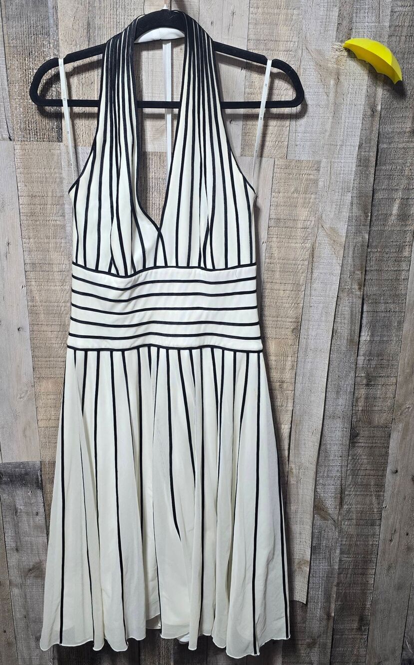 Tadashi Neiman Marcus Vintage 90s White Black Stripe Midi Halter Dress